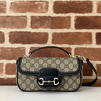 Gucci Horsebit 1955 Soft Small Top Handle Bag Black Beige 22.5x12.5x5.5cm