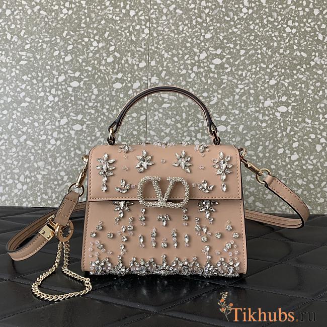 Valentino Garavani Vsling Mini Handbag Rose Pink Crystal 19x13x9cm - 1