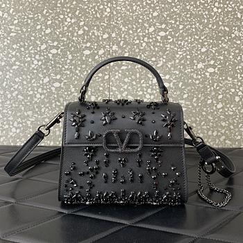 Valentino Garavani Vsling Mini Handbag Black Crystal 19x13x9cm