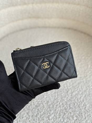 Chanel Card Holder Black Caviar Gold 12x7.5x2.5cm