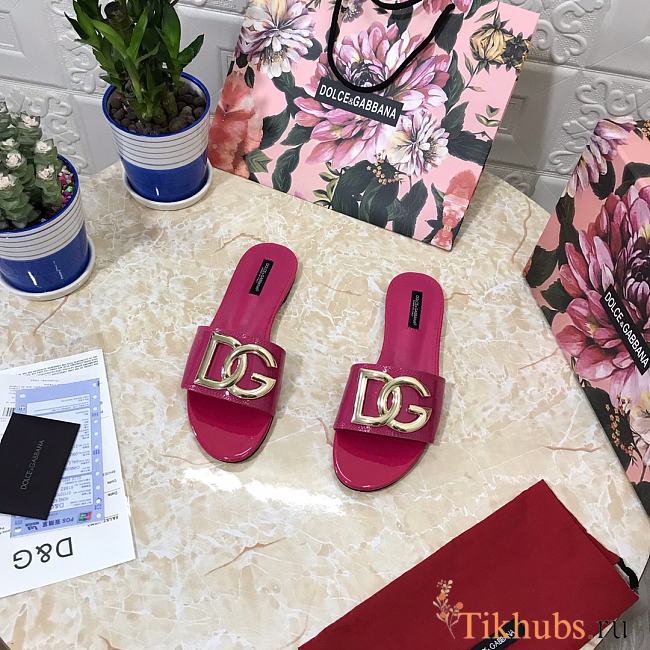 Dolce & Gabbana DG Pink Patent Slides - 1