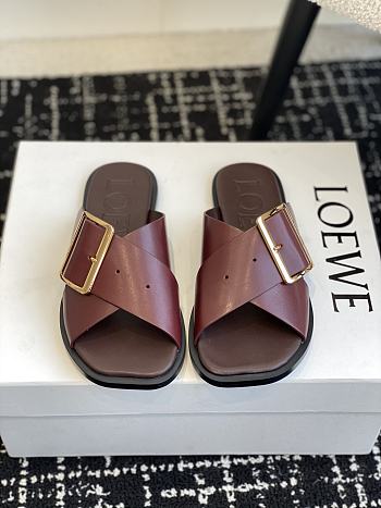 Loewe Petal Belt Flat Sandal Red Wine Vegetable-tanned