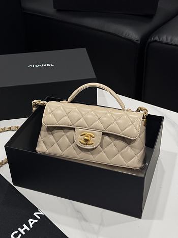 Chanel Mini Flap Bag Handle Lambskin Gold Beige 20x14x5.5cm