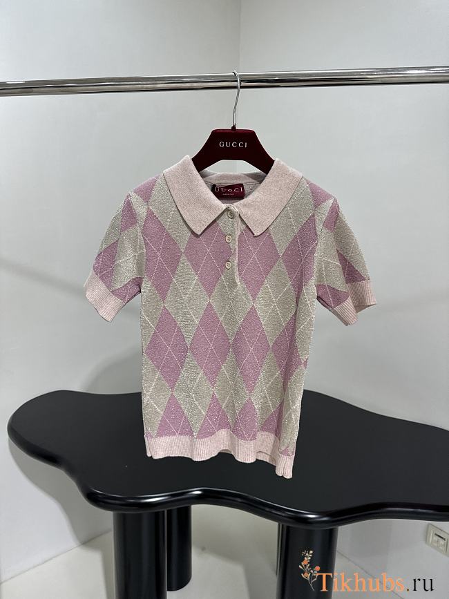 Gucci Viscose Lamé Wool Polo Top - 1