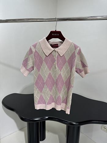 Gucci Viscose Lamé Wool Polo Top