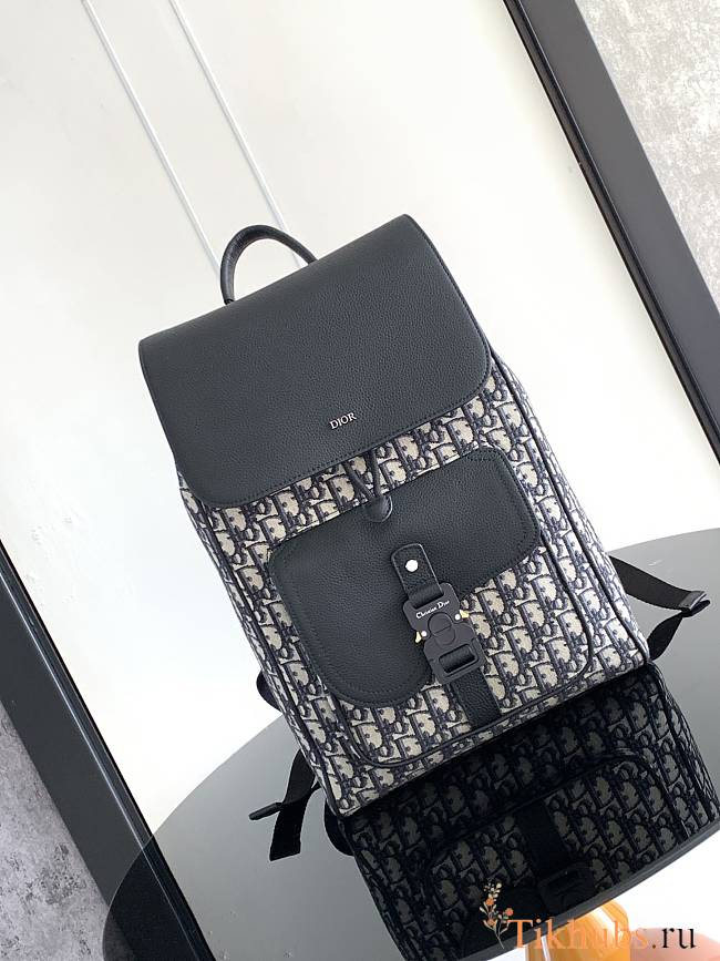 Dior Saddle Backpack With Flap Beige Black 41x26.5x14.5cm - 1