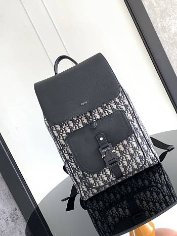 Dior Saddle Backpack With Flap Beige Black 41x26.5x14.5cm