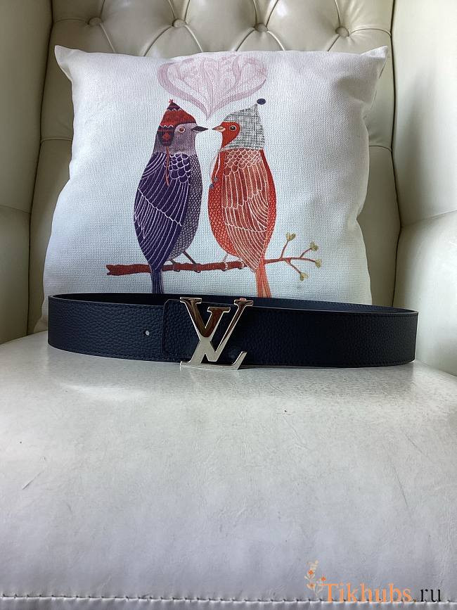 Louis Vuitton LV Black Belt Silver 4cm - 1