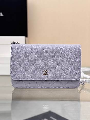 Chanel Wallet On Chain Woc Light Purple Caviar Silver 19cm