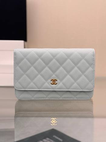 Chanel Wallet On Chain Woc Light Blue Caviar Gold 19cm