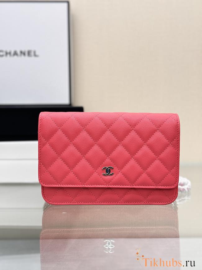 Chanel Wallet On Chain Woc Neon Pink Caviar Silver 19cm - 1