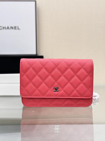 Chanel Wallet On Chain Woc Neon Pink Caviar Silver 19cm