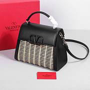 Valentino Vsling Raffia Leather Shoulder Bag Black 25x15x11cm - 3