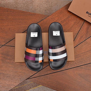 Burberry Colorblock Check Slides In Black