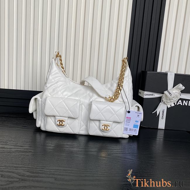 Chanel 25C Hobo Bag White Lambskin 27x35x18cm - 1
