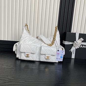 Chanel 25C Hobo Bag White Lambskin 27x35x18cm