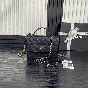 Chanel Top Handle Flap Bag Black Caviar Gold 18x14x3cm