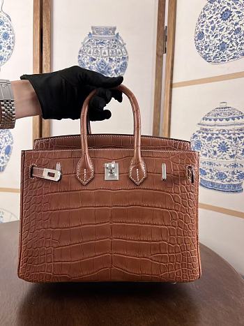 Hermes Birkin 25 Bag Brown Crocodile Silver 25cm