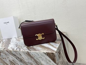 Celine Triomphe Bag In Shiny Calfskin Red Wine 22x16.5x7cm