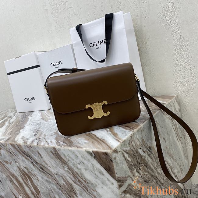 Celine Triomphe Bag In Shiny Calfskin Dark Brown 22x16.5x7cm - 1