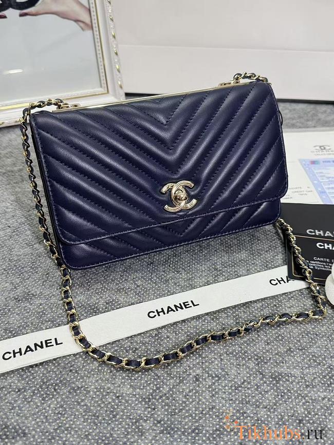 Chanel Wallet On Chain Flap Navy Blue Lambskin 19cm - 1