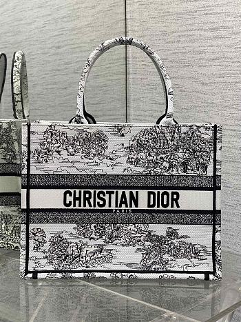Dior Medium Book Tote White Black Toile de Jouy Scotland 36x18x28cm