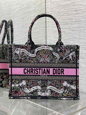 Dior Medium Book Tote Black Multicolor Around the World 36x18x28cm