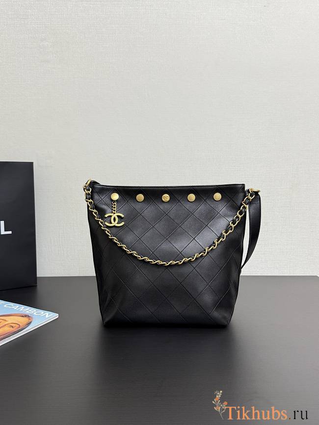 Chanel Bucket Bag Black Lambskin Gold 28x31x15cm - 1