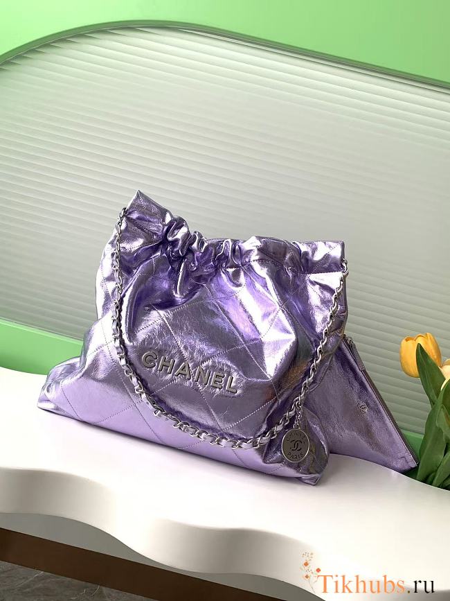 Chanel 22 Handbag Purple Metallic 35x37x7cm - 1