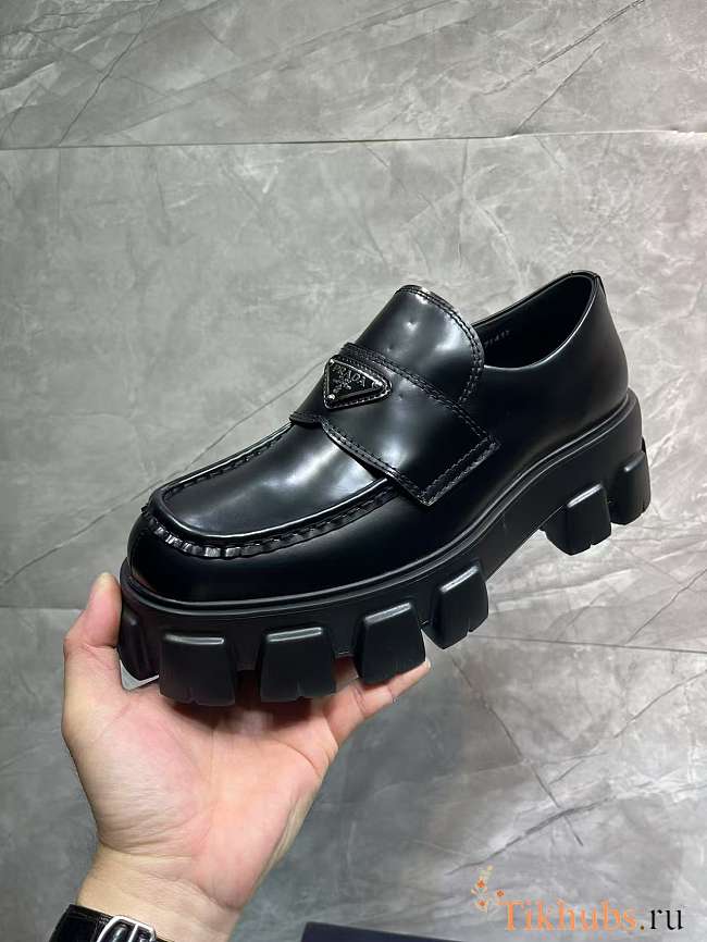 Prada Brushed Leather Monolith Loafers - 1