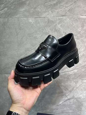 Prada Brushed Leather Monolith Loafers