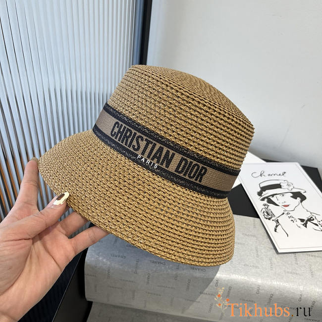 Dior D-Bobby Brim Hat Straw Black  - 1