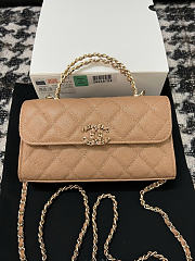 Chanel Flap Chain Bag Tan Caviar Gold With Handle 18x10x4.5cm - 1
