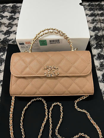 Chanel Flap Chain Bag Tan Caviar Gold With Handle 18x10x4.5cm