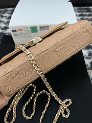 Chanel Flap Chain Bag Tan Caviar Gold With Handle 18x10x4.5cm - 4