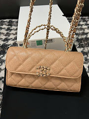 Chanel Flap Chain Bag Tan Caviar Gold With Handle 18x10x4.5cm - 2