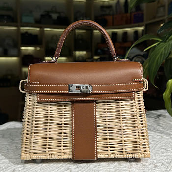 Hermes Kelly Picnic Mini Bag Brown Silver 19cm