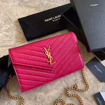 YSL Envelope Wallet Bag Pink Neon Gold 22.5x14x4cm