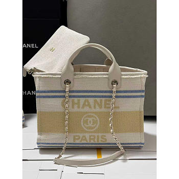 Chanel Shopping Bag Canvas Metal Blue Yellow 34cm