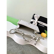 Chanel Flap Bag Tweed Lambskin Silver Gray White Black 22cm - 5