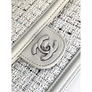 Chanel Flap Bag Tweed Lambskin Silver Gray White Black 22cm - 3