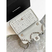 Chanel Flap Bag Tweed Lambskin Silver Gray White Black 22cm - 2