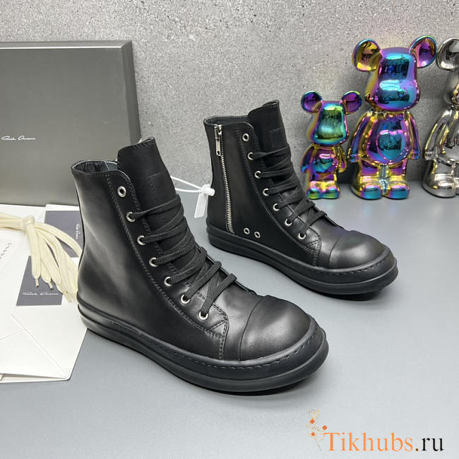 Rick Owens Ramones High Top Leather Sneakers Black - 1