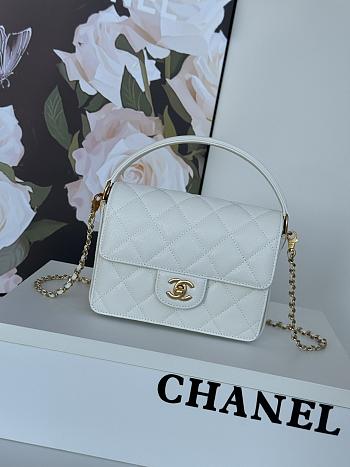 Chanel Mini Flap Bag Handle Caviar Gold White 19x14x4.5cm