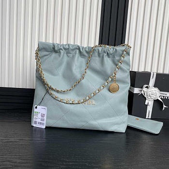 Chanel 22 Handbag Blue Calfskin Gold 39x42x8cm
