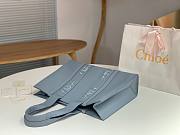 Chloe Large Woody Tote Bag Blue Calfskin 45x33x13cm - 6