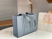 Chloe Large Woody Tote Bag Blue Calfskin 45x33x13cm - 4