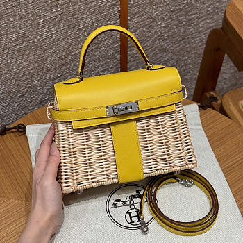 Hermes Kelly Picnic Mini Bag Yellow Silver 