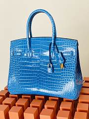 Hermes Birkin 25 Bag Blue Crocodile Gold 25cm - 4