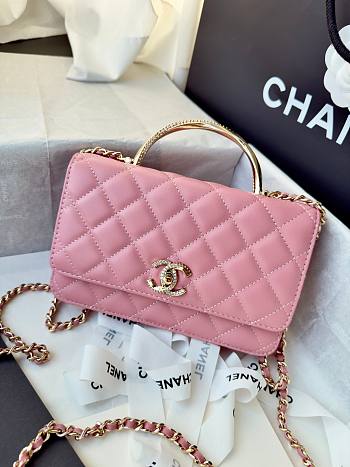 Chanel 24k Top Handle Wallet On Chain Pink Lambskin 19cm